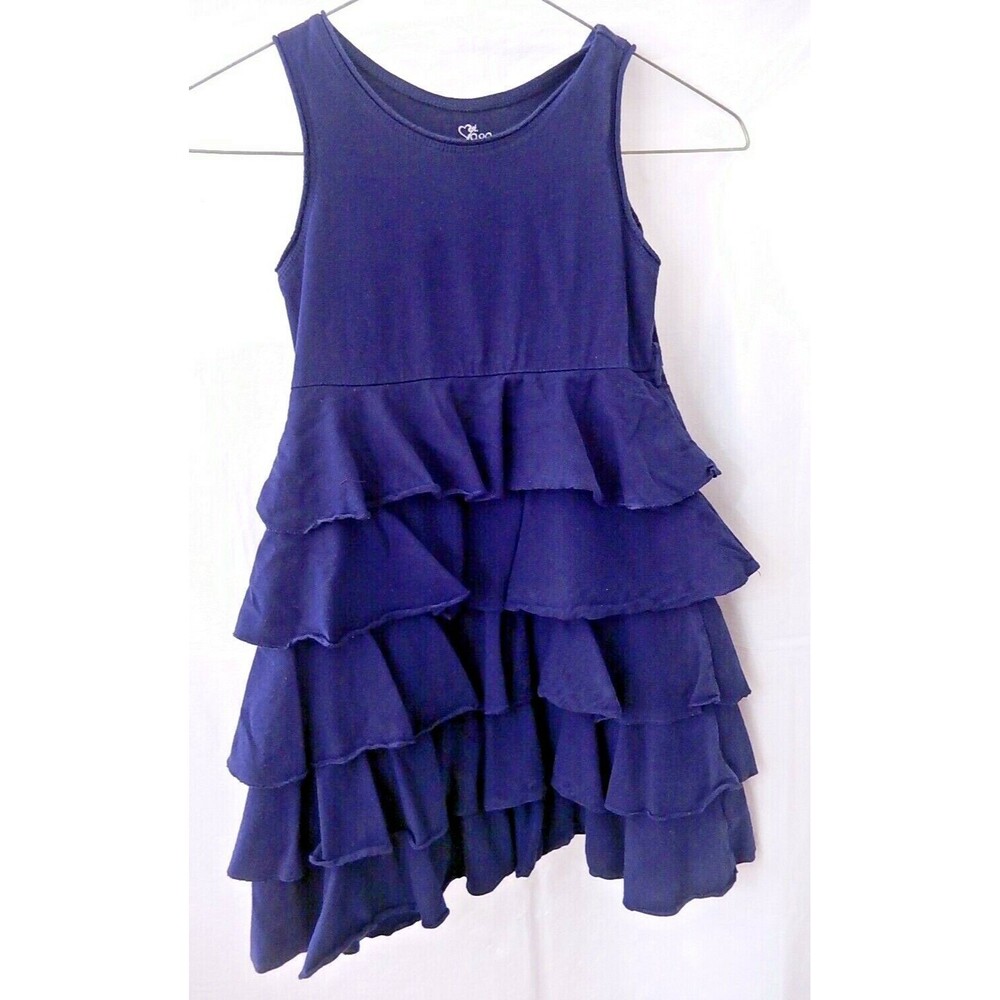Est. 1989 Place Girls Dress Sz S 5/6 Sleeveless Ruffle  Tiered Dark Blue Cotton